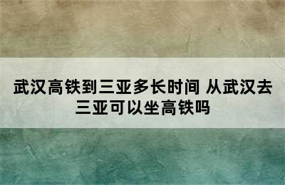 武汉高铁到三亚多长时间 从武汉去三亚可以坐高铁吗